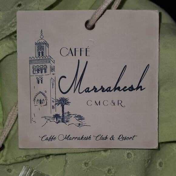 Caffe Marrakech Square Neck Eyelet Lime Green Smocked Blouse Size XL - Picture 5 of 8